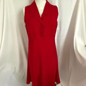 Sarah Spencer Red Empire Waist Button Collar Trumpet Dress Linen Blend Party 10